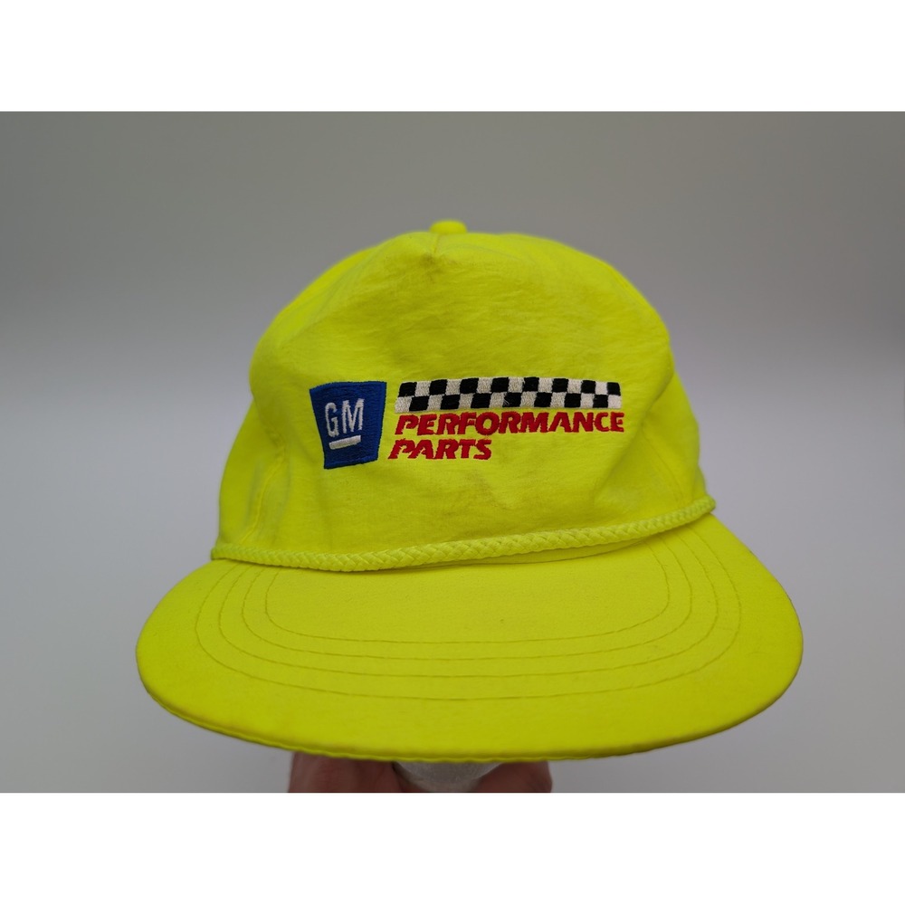 Vintage Gm Performance Parts Snapback Hat Neon Yellow Racing Rope Hat Adjustable